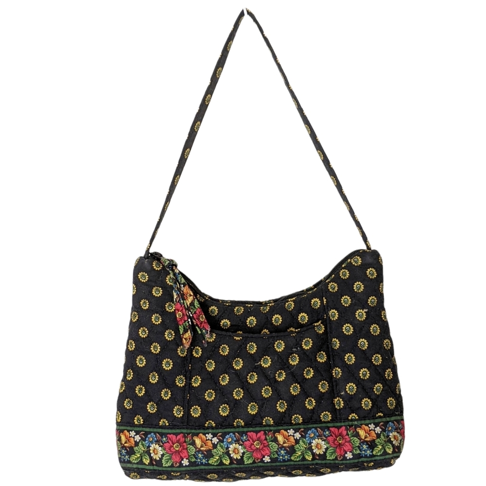 Vera Bradley Retired Print Black Sunflower Floral Small Shoulder Handbag Purse